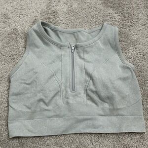 aerie Light Gray Front-Zip Sports Bra
